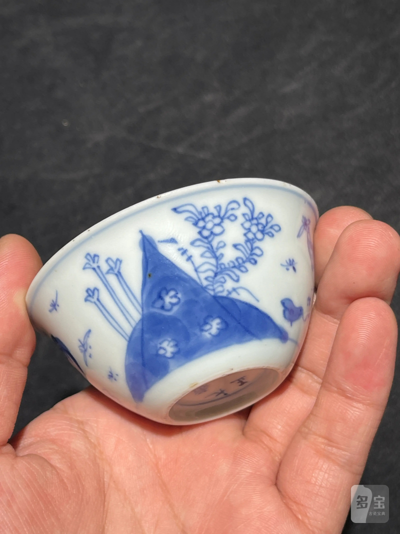 清雍正 青花鸡缸杯一对 - 图15